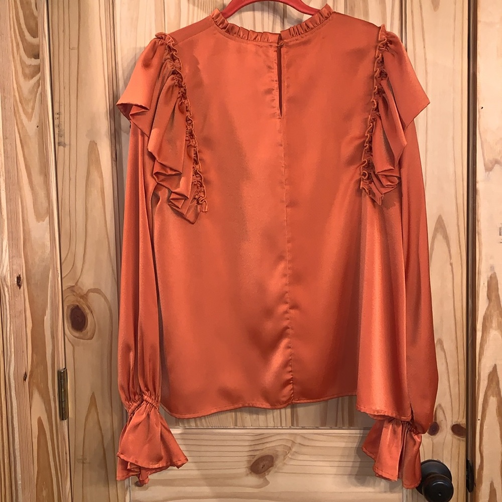 Women's Orange/Rust Ruffle Sleeve Top - Picture 2 of 3